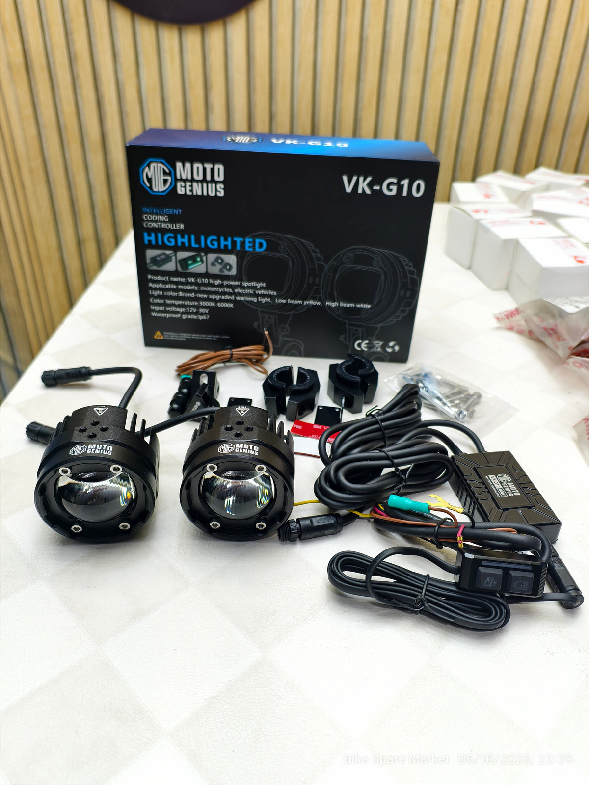 MOTO GENIUS Vk-G10 80W FOG LIGHT WITH HARNESS CLAMP FULL KIT