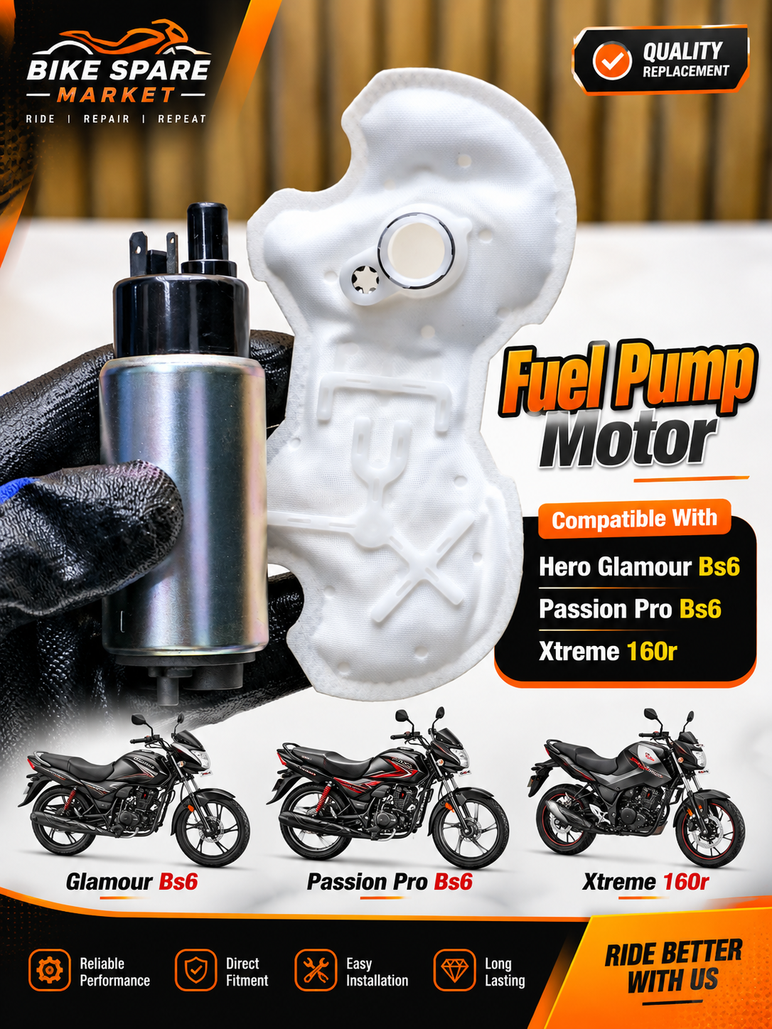 Hero Glamour Bs6 / Passion Pro Bs6 / Hero Xtreme 160r Fuel Pump Motor ( 3m Warranty )