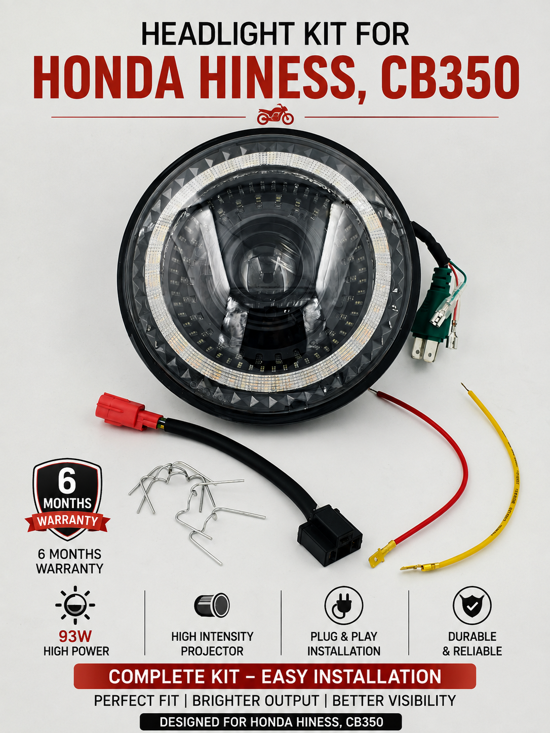 Honda CB350 , CB350 Dlx Pro , CB350c(Classic),CB350 Rs ,CB 350 Hiness H'ness ,Hjg C175 94w Projector Headlight ( full kit ) 6m Warranty