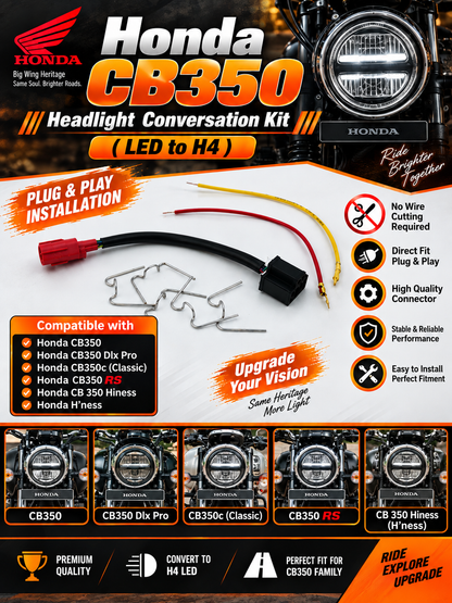 Honda CB350 , CB350 Dlx Pro , CB350c(Classic),CB350 Rs ,CB 350 Hiness H'ness  Headlight Conversation Kit ( LED to H4 )