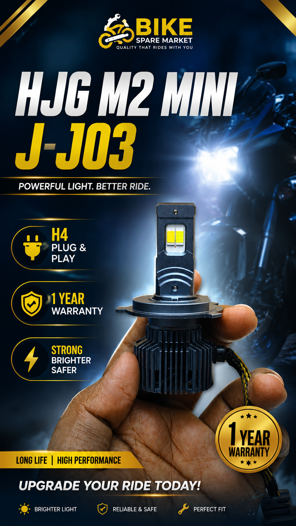 HJG M2 MINI J-J03 120W H4 HIGH 60W LOW 60W LED HEADLIGHT BULB ( 1 YEAR WARRANTY )