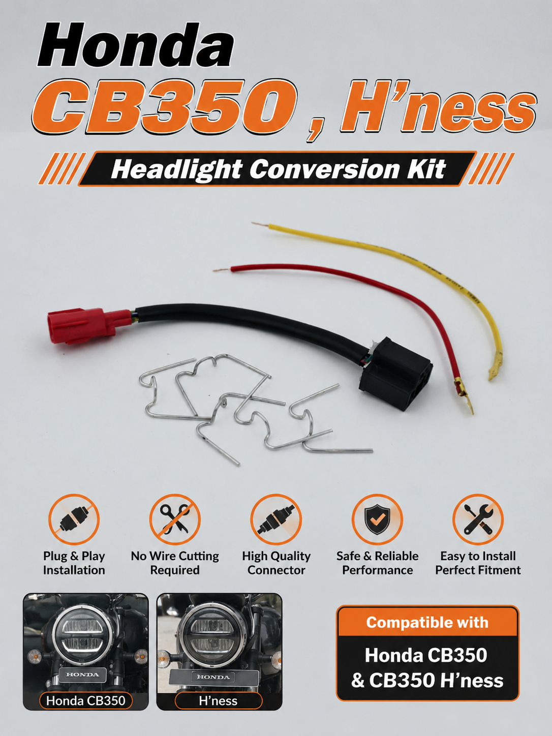 Honda CB350 , CB350 Dlx Pro , CB350c(Classic),CB350 Rs ,CB 350 Hiness H'ness  Headlight Conversation Kit ( LED to H4 )