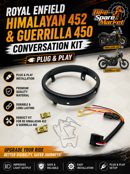 ( HIMALAYAN 452 , GUERRILLA 450 ) Royal Enfield RE Headlight Conversation Kit ( Ring , Coupler , Nut Bolt , Lock Clips )