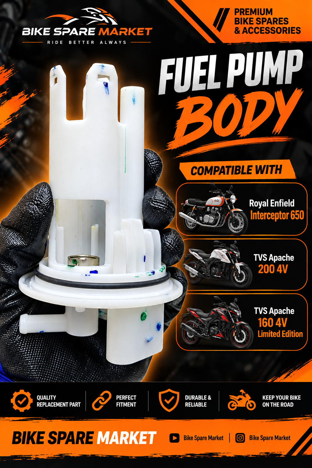 Original Royal Enfield interceptor 650 / TVS Apache 200 4v / TVS Apache 160 4v Limited Editions Fuel Pump Body