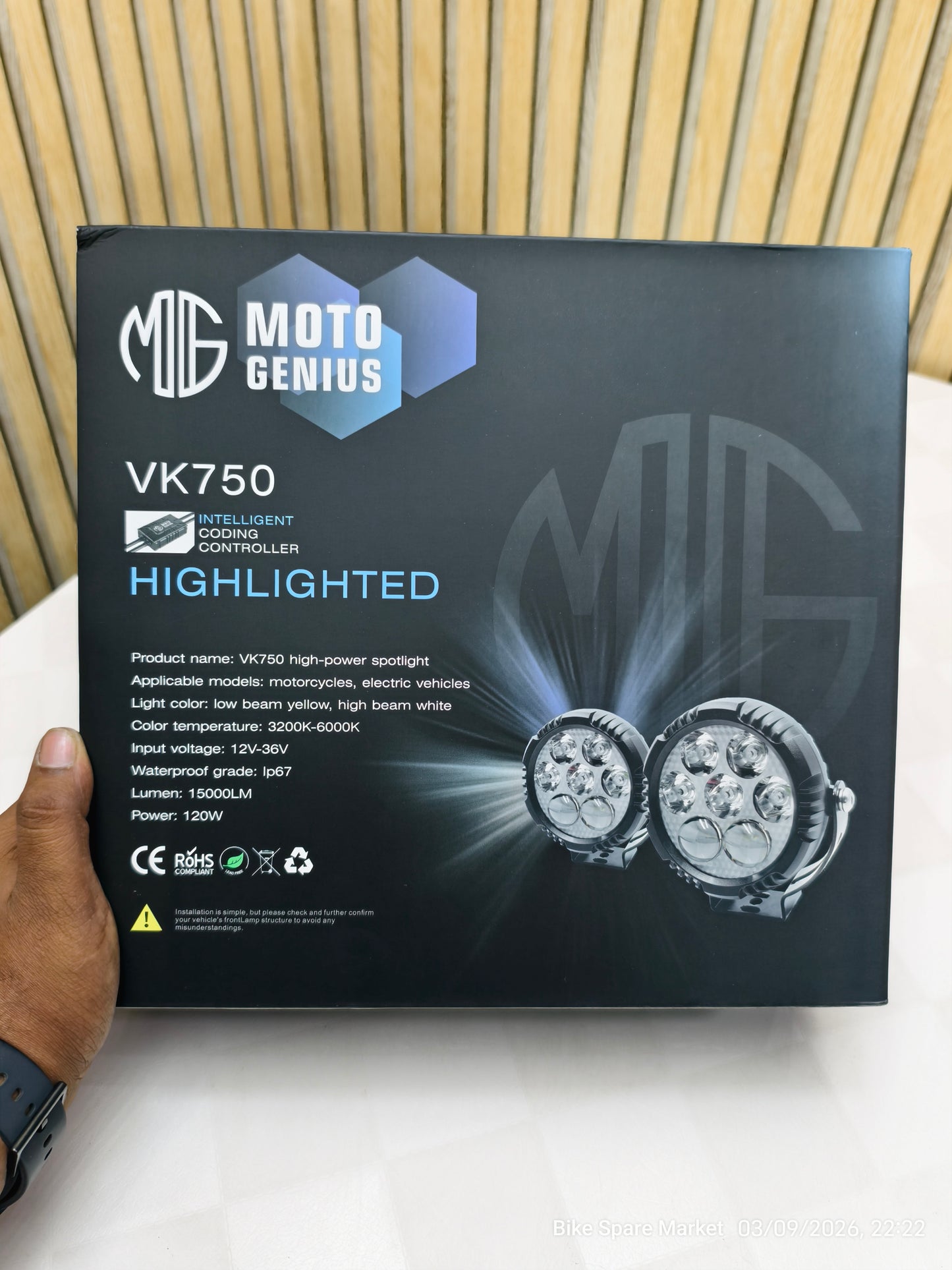 Moto Genius Vk750 120w Spot + Spread With Harness Full kit