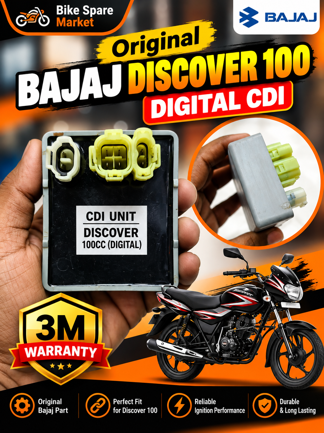 Original Bajaj Discover 100 Digital CDI 3m Warranty