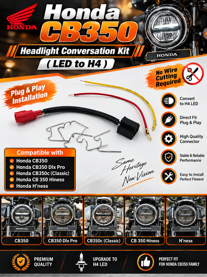 Honda CB350 , CB350 Dlx Pro , CB350c(Classic),CB350 Rs ,CB 350 Hiness H'ness  Headlight Conversation Kit ( LED to H4 )