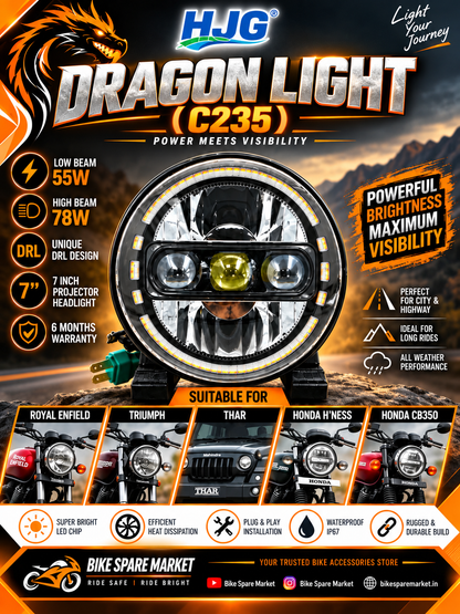 HJG C 235 DRAGON PROJECTOR HEADLIGHT 133 watt High 78w Low 55w ( 6m Warranty )