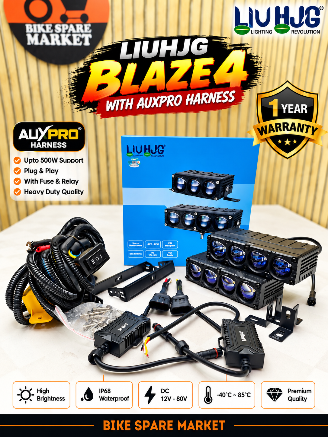 HjG Blaze 4 (Tri Colour) With Auxpro Harness Pair ( 1 Year Warranty )