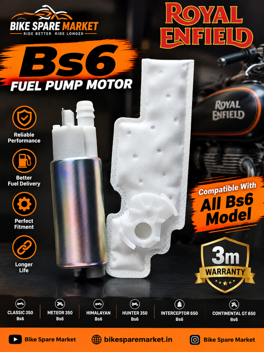 Royal Enfield Classic 350 BS6
Bullet 350 BS6
Meteor 350
Hunter 350
Himalayan BS6 / Himalayan 411
Scram 411
Interceptor 650
Continental GT 650
Super Meteor 650
Himalayan 450
Guerrilla 450
Shotgun 650
Fuel Pump Motor ( 3m Warranty )