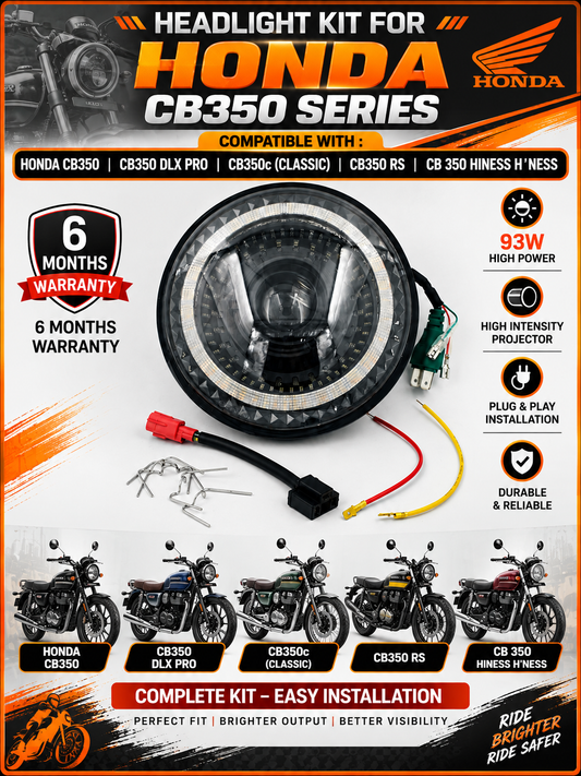 Honda CB350 , CB350 Dlx Pro , CB350c(Classic),CB350 Rs ,CB 350 Hiness H'ness ,Hjg C175 94w Projector Headlight ( full kit ) 6m Warranty