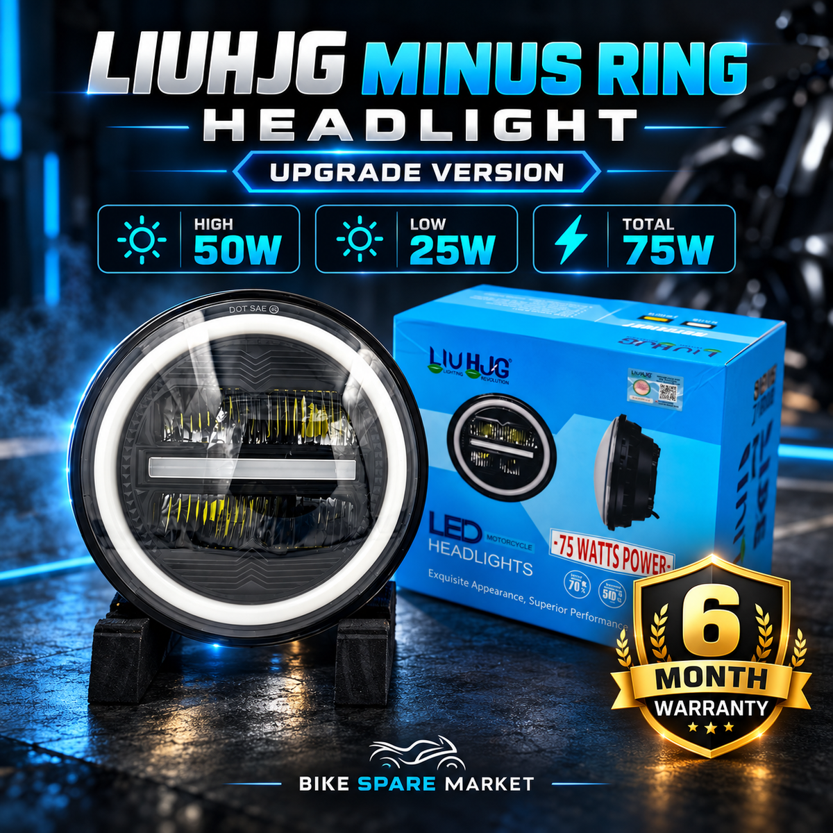 HJG MINUS RING HEADLIGHT UPGRADE VERSION 75w High 50w Low 25w (6m Warranty )