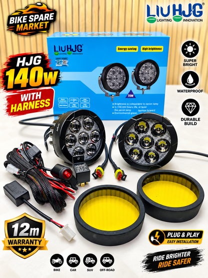 HJG 70W×2=140w 7 LED Round Cree FOG LIGHT WITH HARNESS ( 1 YEAR WARRANTY )