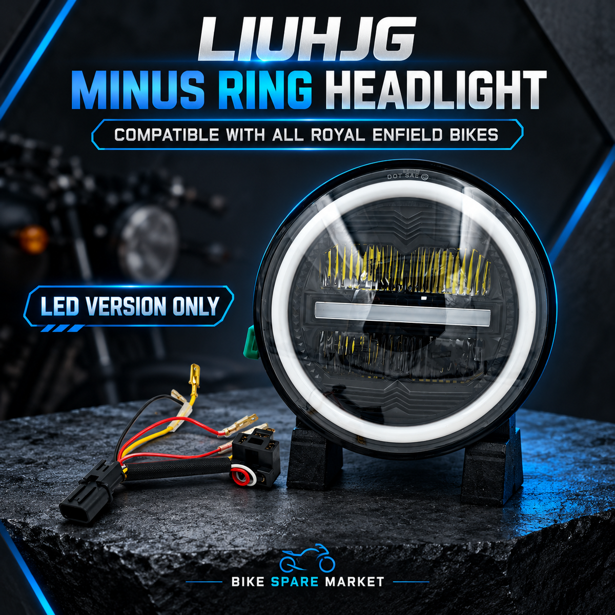 All Royal Enfield Bikes ( LED Version Only ) HJG MINUS Ring HEADLIGHT UPGRADE VERSION 75W HIGH 50W LOW 25W ( 6M WARRANTY )