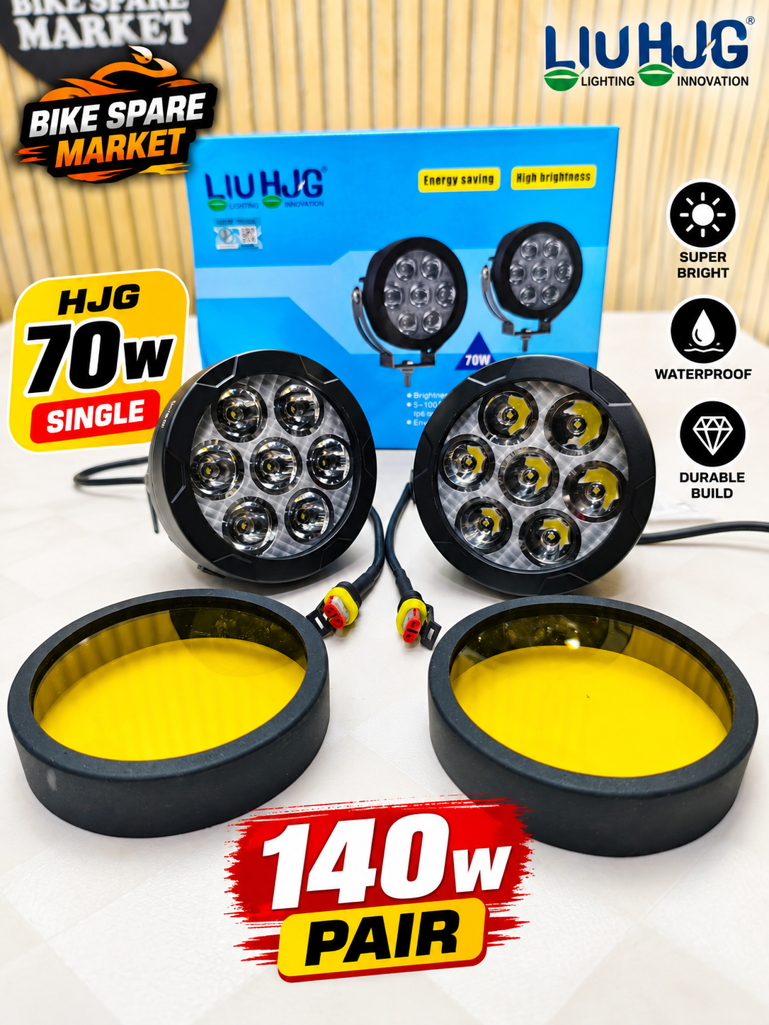 HJG 70W×2=140w 7 LED Round Cree FOG LIGHT WITH HARNESS ( 1 YEAR WARRANTY )