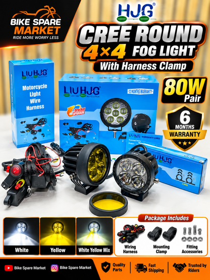 HJG CREE Round 4×4 80w fog light With Harness Clamp (6m Warranty)