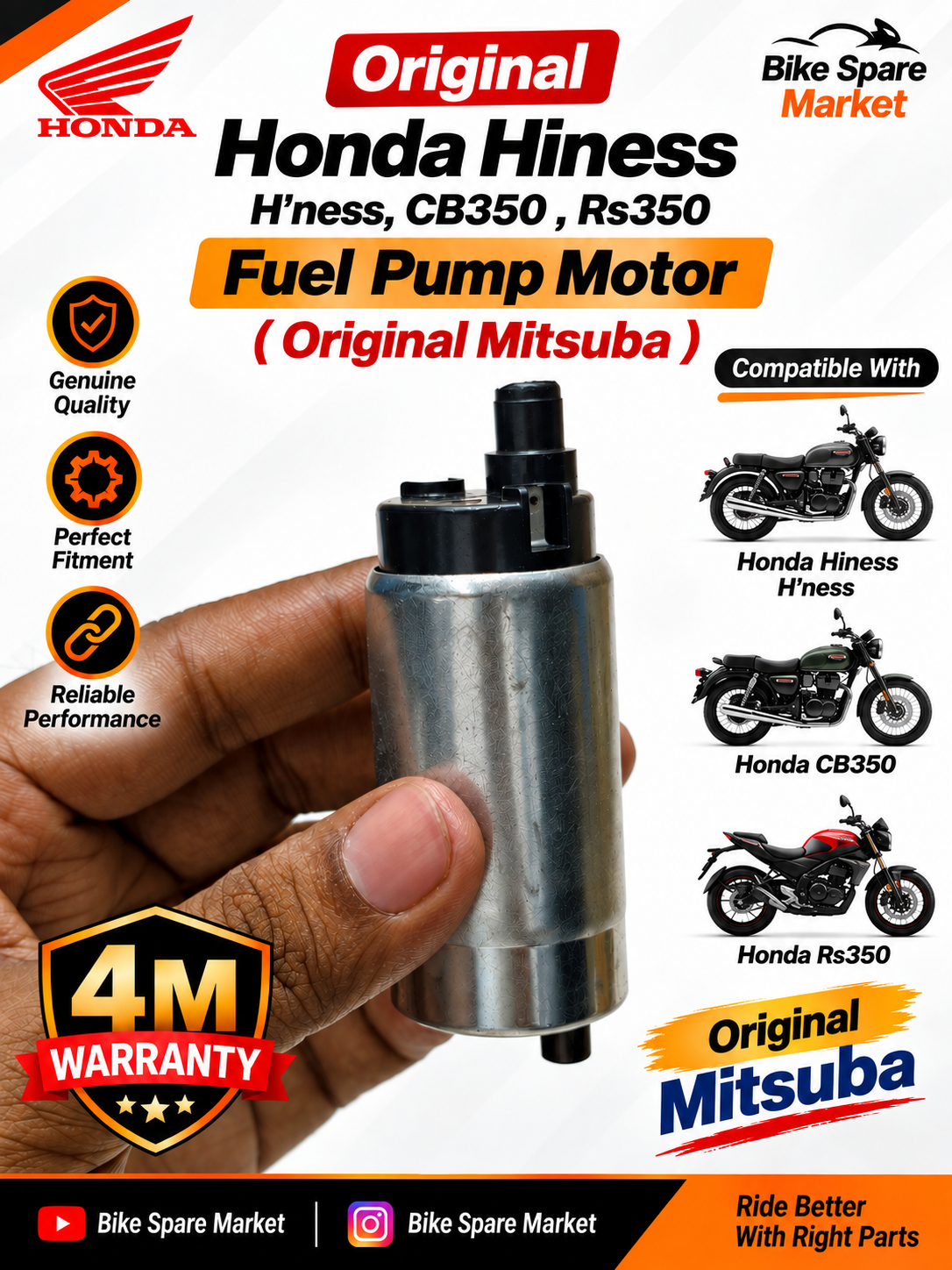 Original Honda Hiness H'ness, CB350 , Rs350 Fuel Pump Motor ( Original Mitsuba ) ( 4M WARRANTY ) Open Box Product