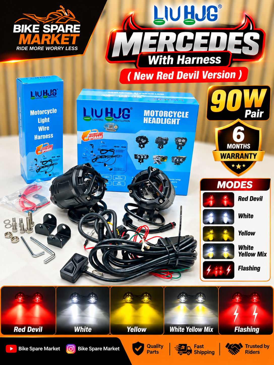 ( Upgrade New Version ) HJG Mercedes Y Fog Light With Harness Red Devil HJG-104  6m Warranty
