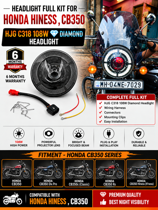 Honda CB350 , CB350 Dlx Pro , CB350c(Classic),CB350 Rs ,CB 350 Hiness H'ness , HJG C318 108w Diamond Projector Headlight ( Full kit ) 6m Warranty