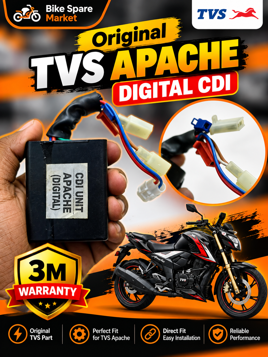 Original TVS Apache Digital CDI 3m Warranty