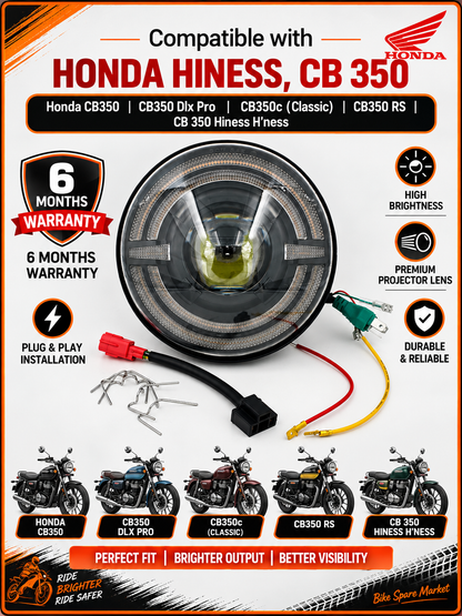 Honda CB350 , CB350 Dlx Pro , CB350c(Classic),CB350 Rs ,CB 350 Hiness H'ness,Hjg C319 93w Projector Headlight ( full kit ) 6m Warranty